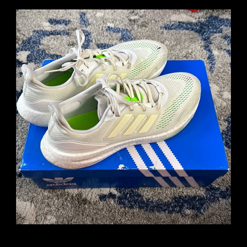 Adidas White and Lime Athletic Shoes